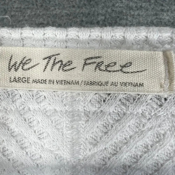 Free People Women Large White Caroline Thermal Top Asym Hem Waffle Knit Pullover - Picture 11 of 13